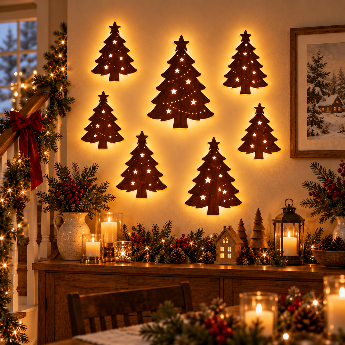 🎄 Glowing Christmas Wall Decor — 7 Holiday Styles + Remote Control