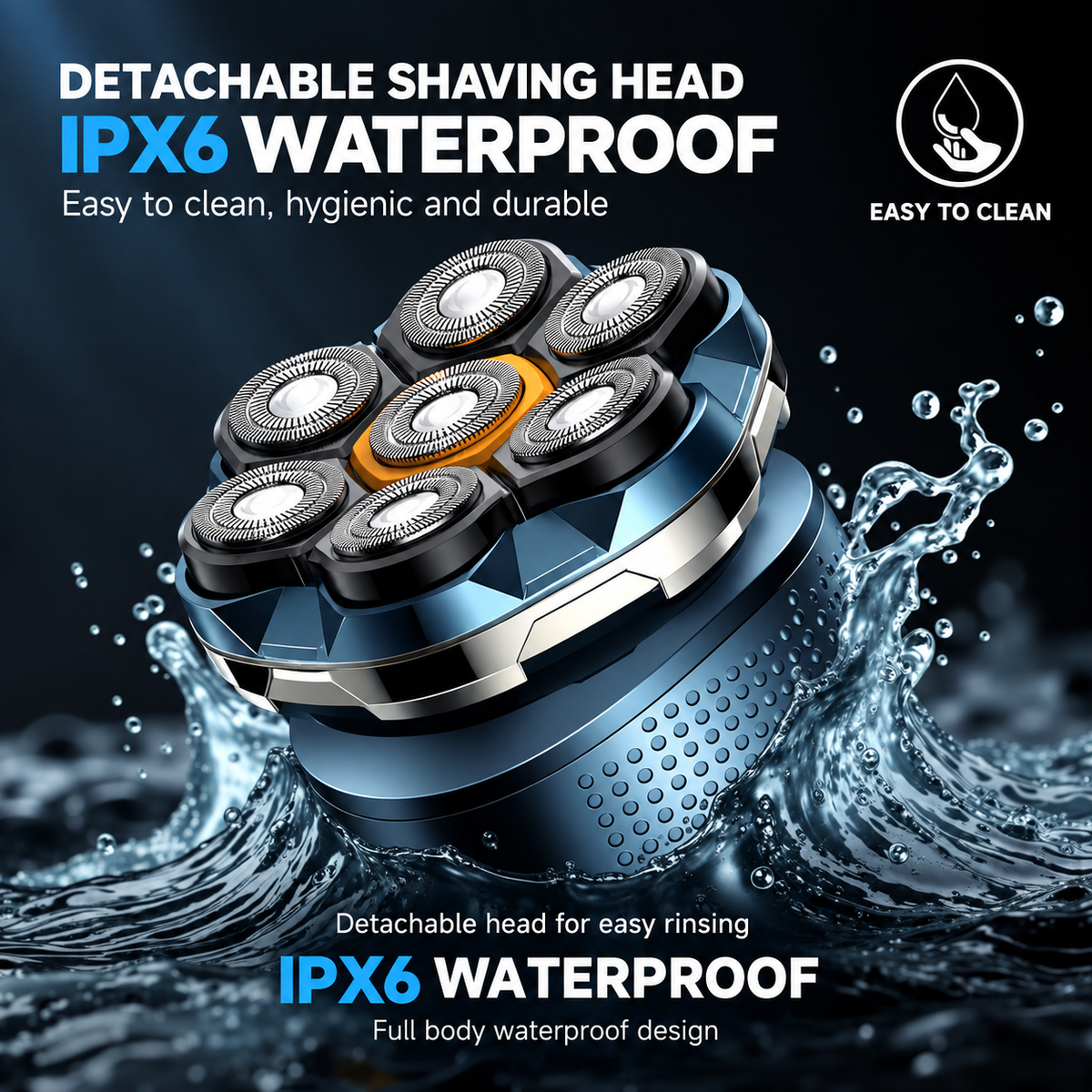 7D Waterproof Head Shaver Kit for Bald Men