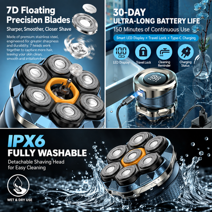 7D Waterproof Head Shaver Kit for Bald Men