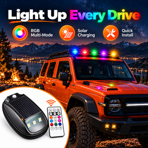 Solar-Assist RGB Roof Lights⚡No-Drill & Remote Controlled