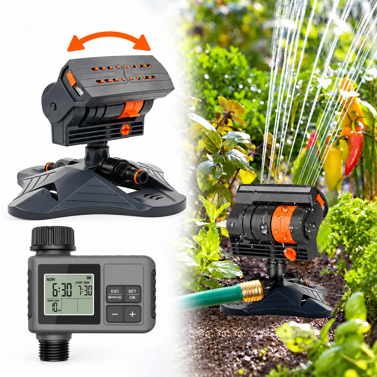 16-Nozzle Oscillating Sprinkler with 4 Adjustable Spray Modes