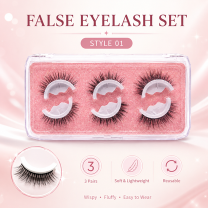 👁️Reusable Self-Adhesive False Eyelashes – 3-Pair Glue-Free Lash Set💕