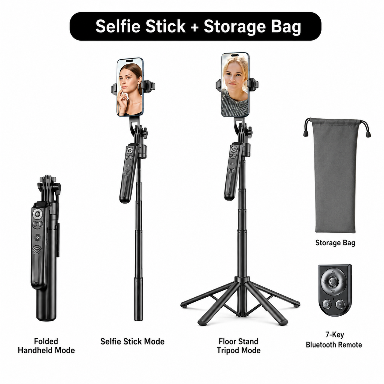 AI Face Tracking Selfie Stick Tripod – 360° Auto Tracking, 70.8" 4-Leg Stand with Dual Fill Lights & Wireless Mic Options