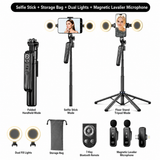 Selfie Stick + Storage Bag + Dual Lights + Magnetic Lavalier Microphone