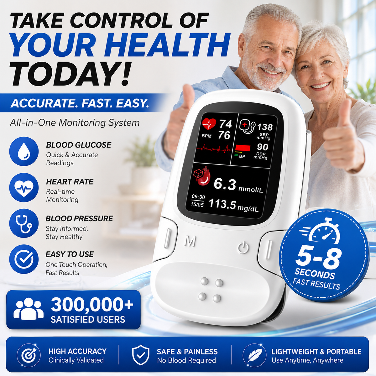 💙Portable Digital Wellness Device – 🩺Compact Design, One-Touch Operation & Easy-to-Read Display