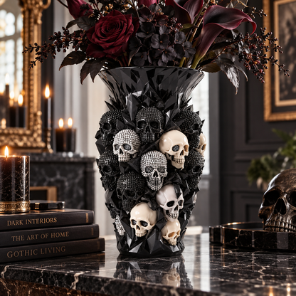 💎💀Gothic Skull & Crow Resin Vase- Dark Decor Vase