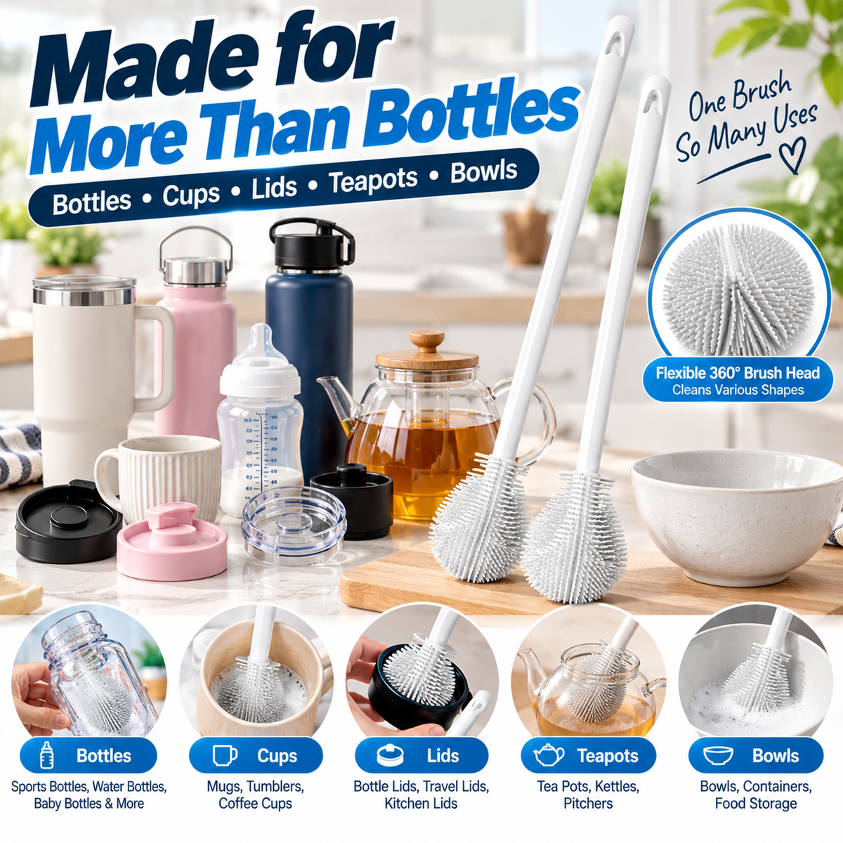 🧼360° Silicone Bottle Cleaning Brush with Long Handle