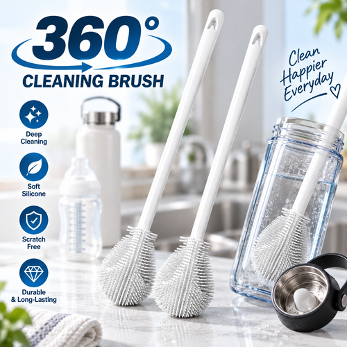 🧼360° Silicone Bottle Cleaning Brush with Long Handle