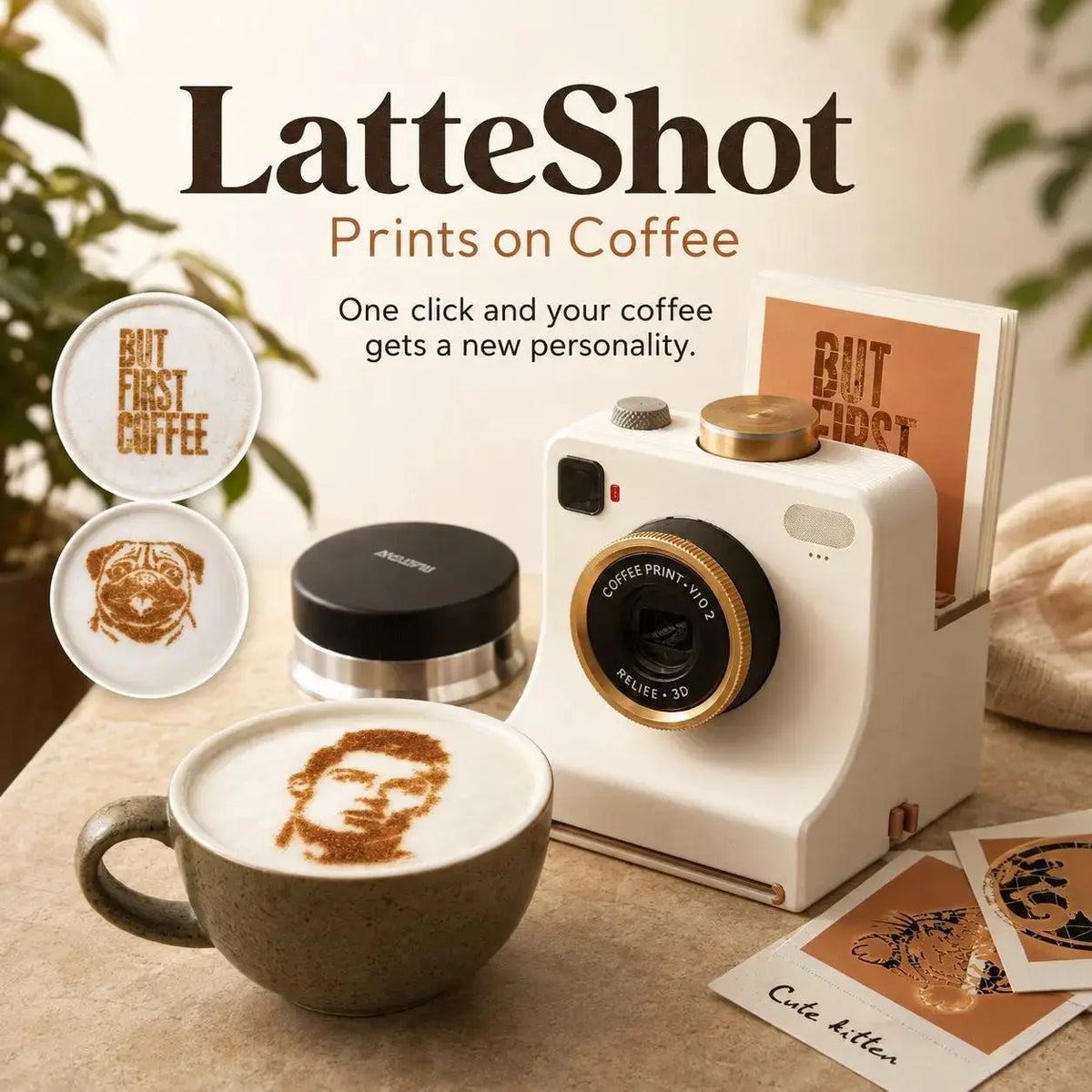 ☕ Retro Coffee Art Camera – Create Fun Coffee Designs with a Simple Press