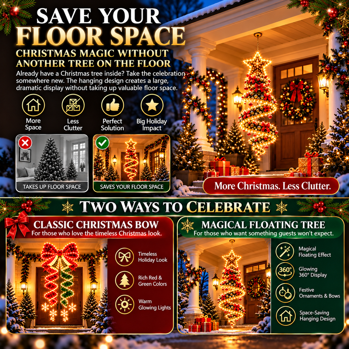 🎄 Giant Glowing Christmas Bow –🎀 Light Up Your Home with Holiday Magic ✨