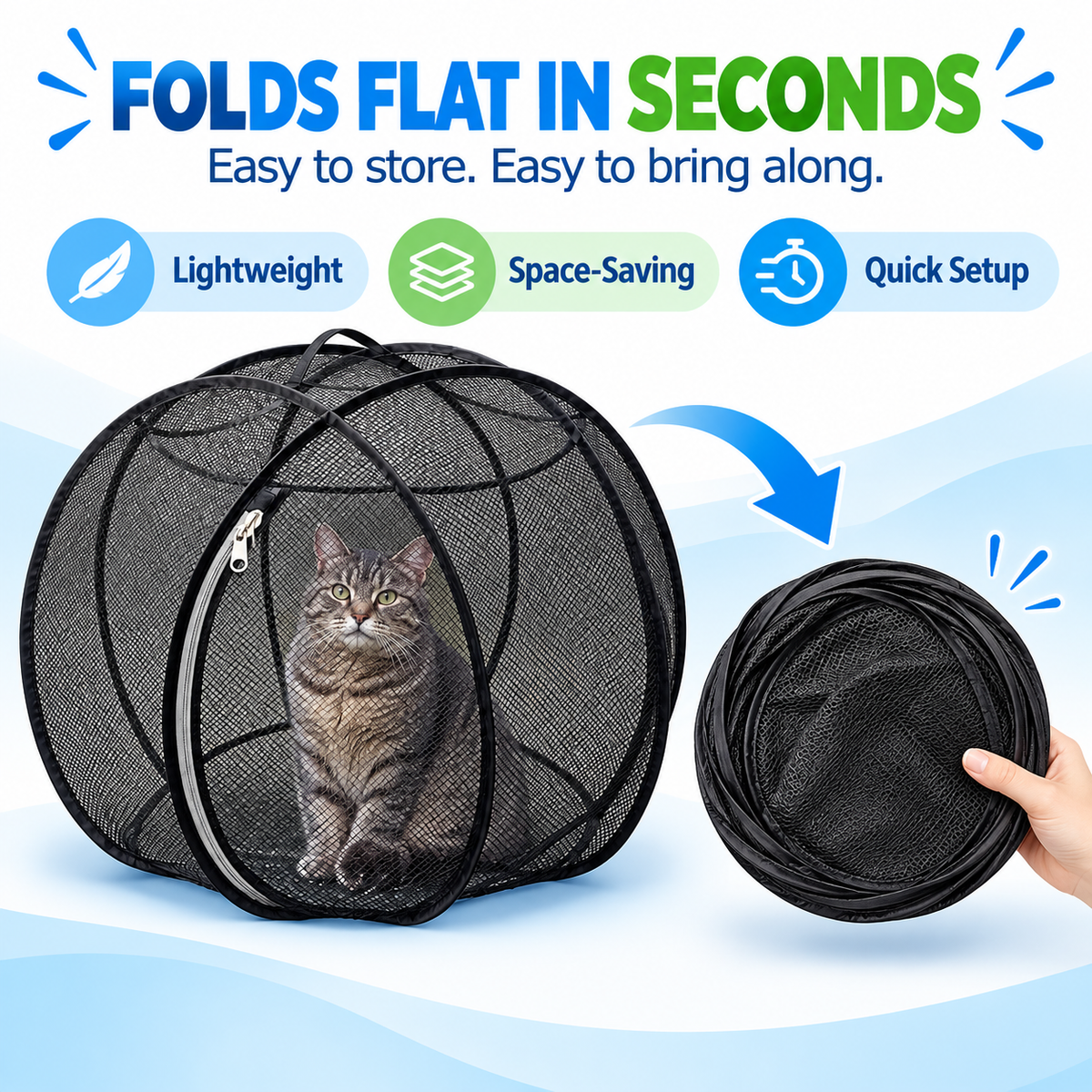 🐱 Pop-Up Cat Playpen – 32' Breathable Mesh Indoor & Outdoor Pet Enclosure
