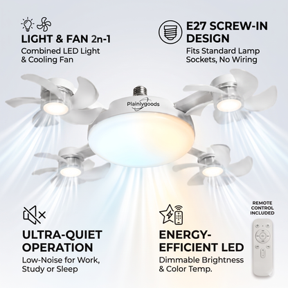 🚀2026 Upgraded E27 Ceiling Fan Light – 2-in-1 LED Light & Quiet Cooling Fan with Remote Control💨