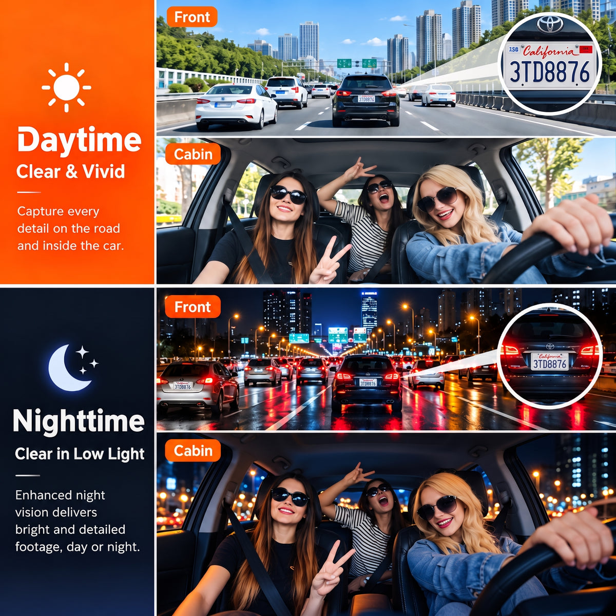 🎥 1080P HD Car Dash Camera | 🚘Infrared Night Vision, G-Sensor, Loop Recording & Adjustable Lenses