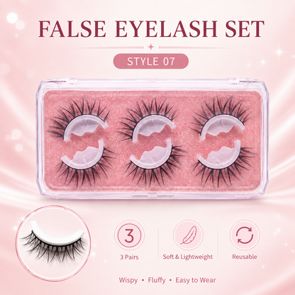 👁️Reusable Self-Adhesive False Eyelashes – 3-Pair Glue-Free Lash Set💕