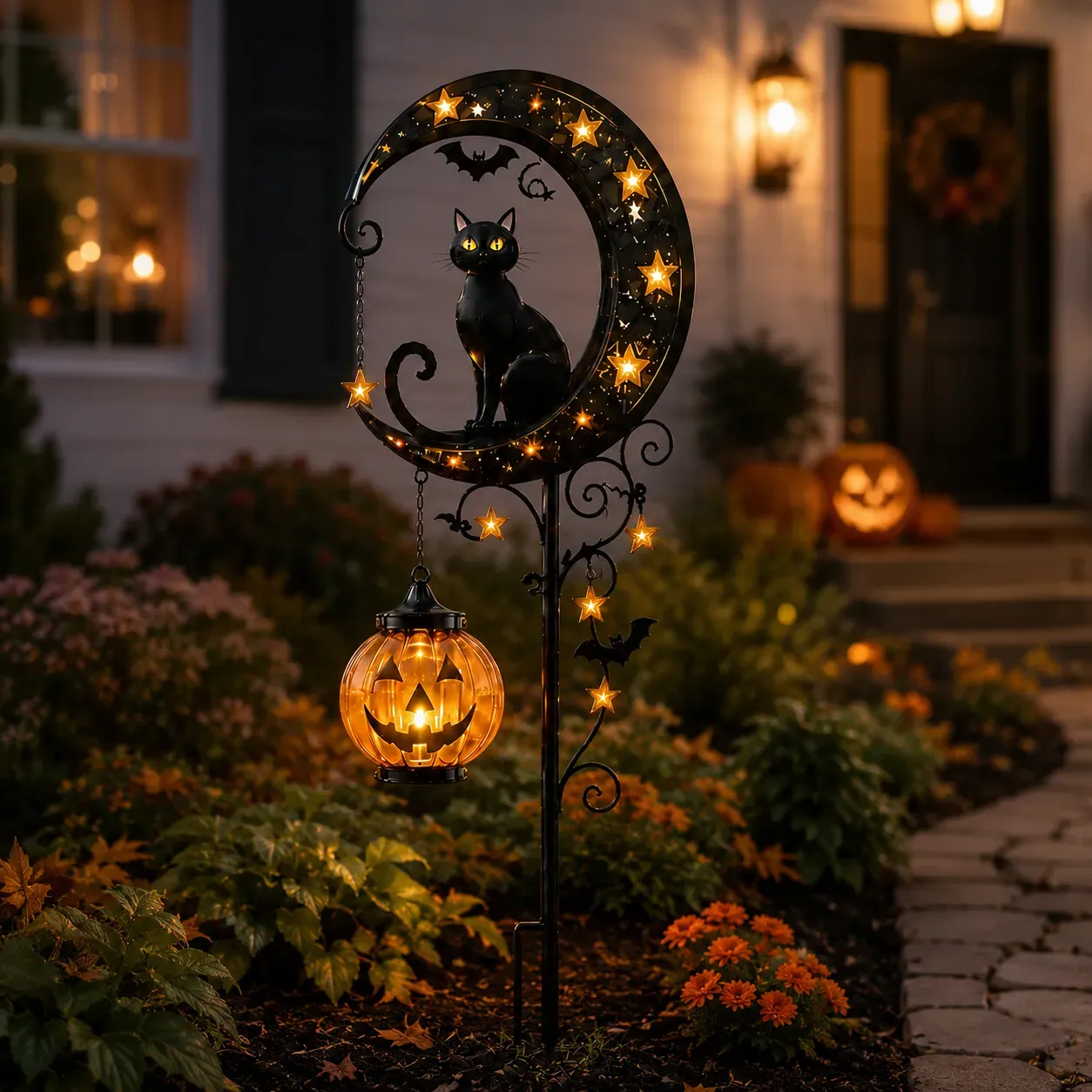 🔥Last Day 70% OFF - Halloween Garden Stake Light with Black Cat & Pumpkin