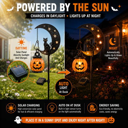 🔥Last Day 70% OFF - Halloween Garden Stake Light with Black Cat & Pumpkin