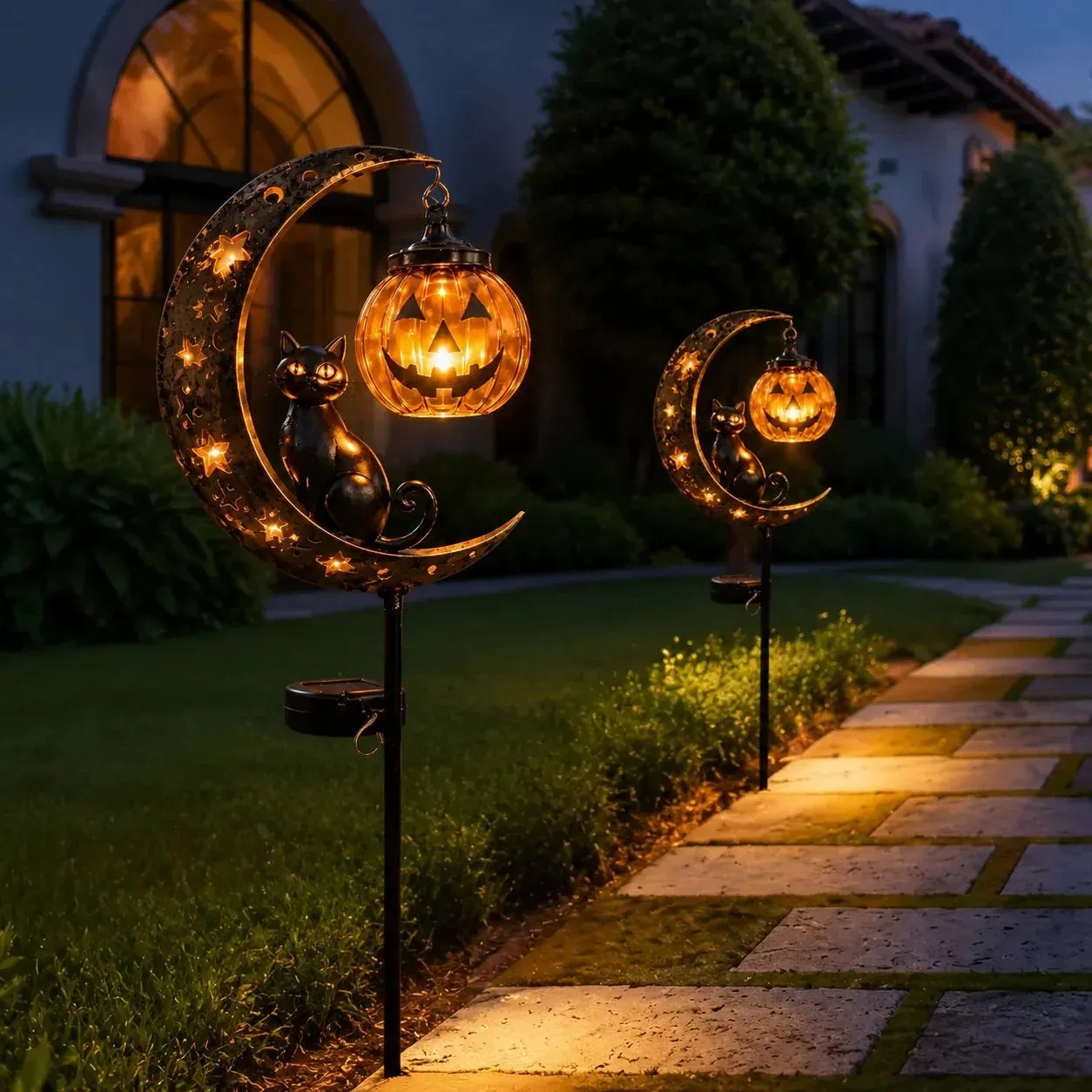 🔥Last Day 70% OFF - Halloween Garden Stake Light with Black Cat & Pumpkin