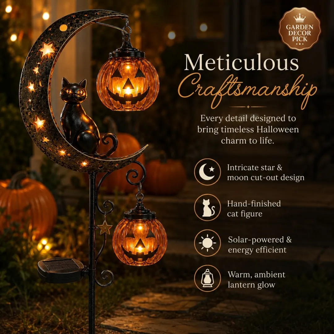 🔥Last Day 70% OFF - Halloween Garden Stake Light with Black Cat & Pumpkin