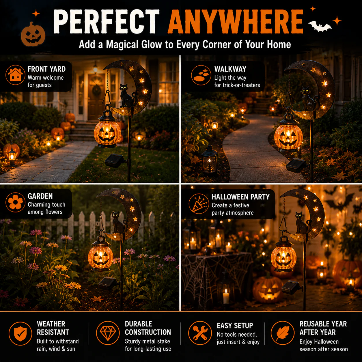 🔥Last Day 70% OFF - Halloween Garden Stake Light with Black Cat & Pumpkin