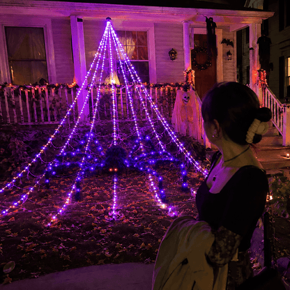 👻Halloween LED Spider Web Light & 150cm Glowing Spider Decoration🕸️ | 250 LEDs✨, 8 modes, remote control supported