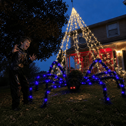 👻Halloween LED Spider Web Light & 150cm Glowing Spider Decoration🕸️ | 250 LEDs✨, 8 modes, remote control supported