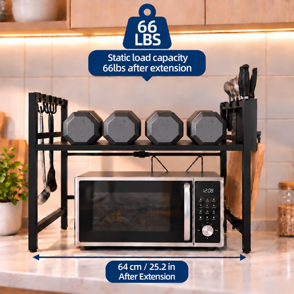 ✨ CounterSpace Pro Expandable Microwave Shelf – Adjustable Kitchen Organizer with 6 Hooks