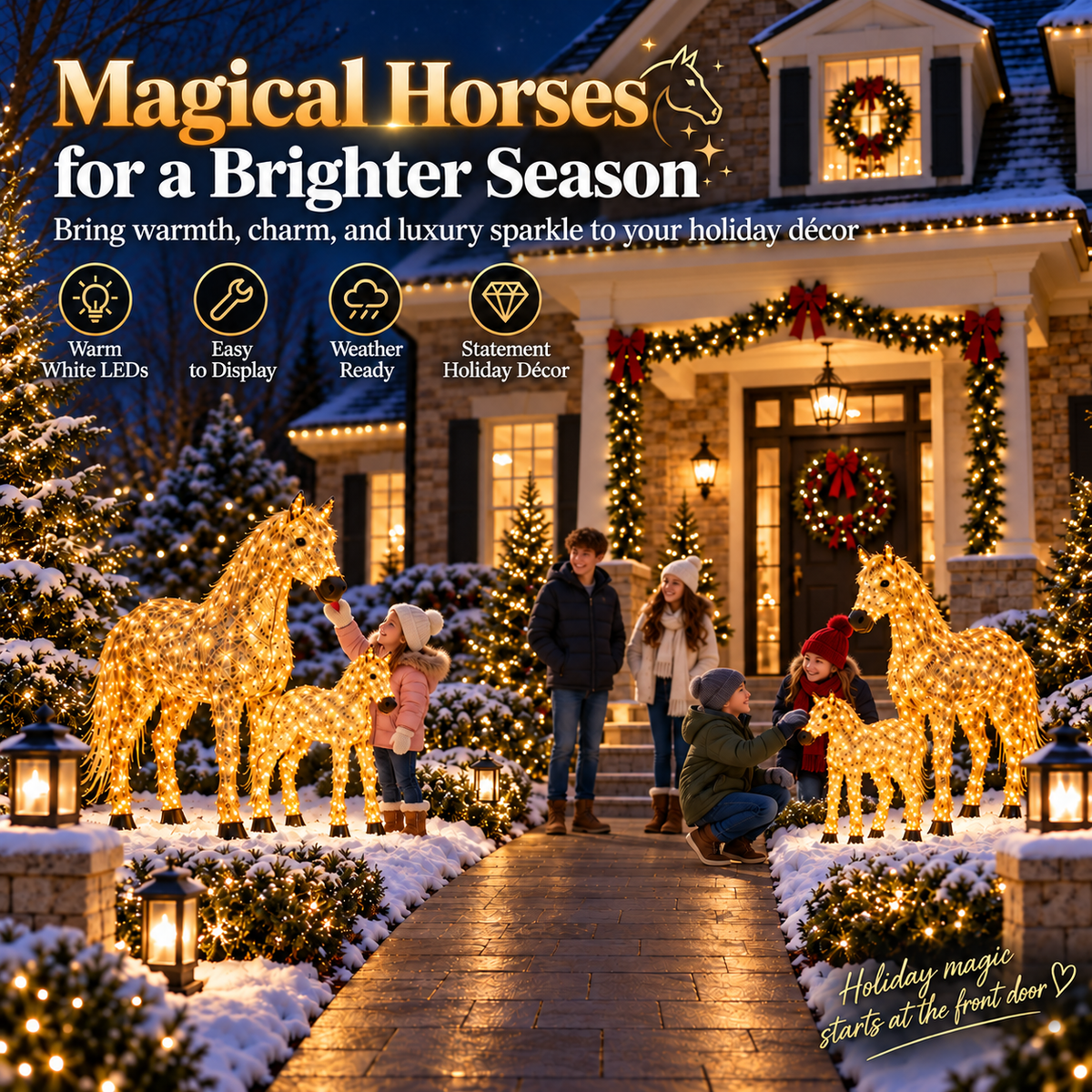 ✨🐎 Light-Up Christmas Horse & Foal Set – Warm White LED Holiday Display