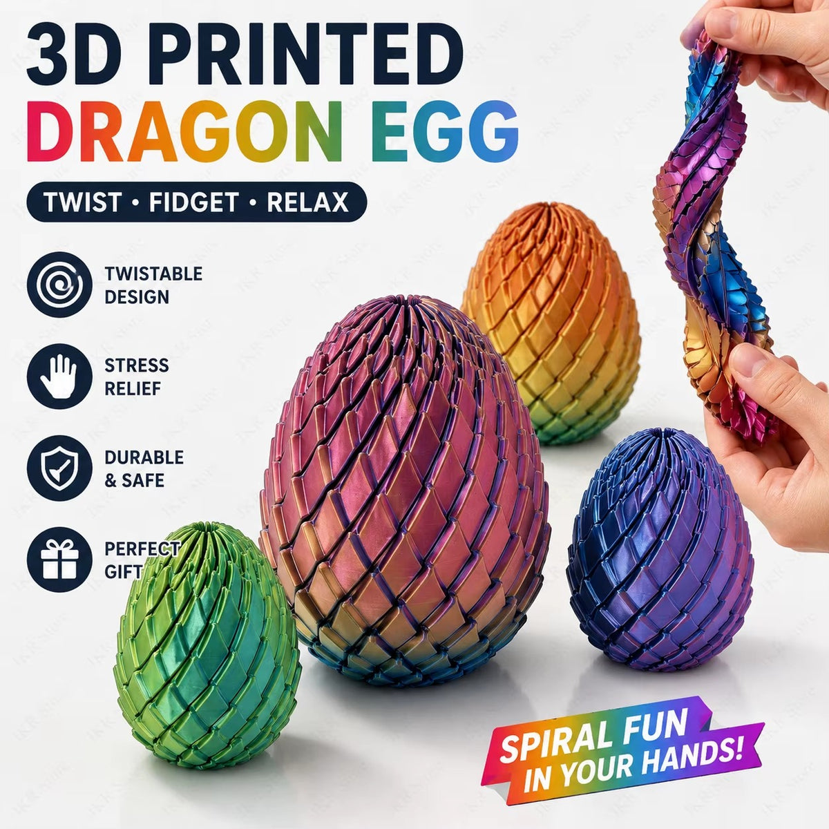 3D Printed Twisted Dragon Egg – Sensory Fidget & Stress Relief Toy