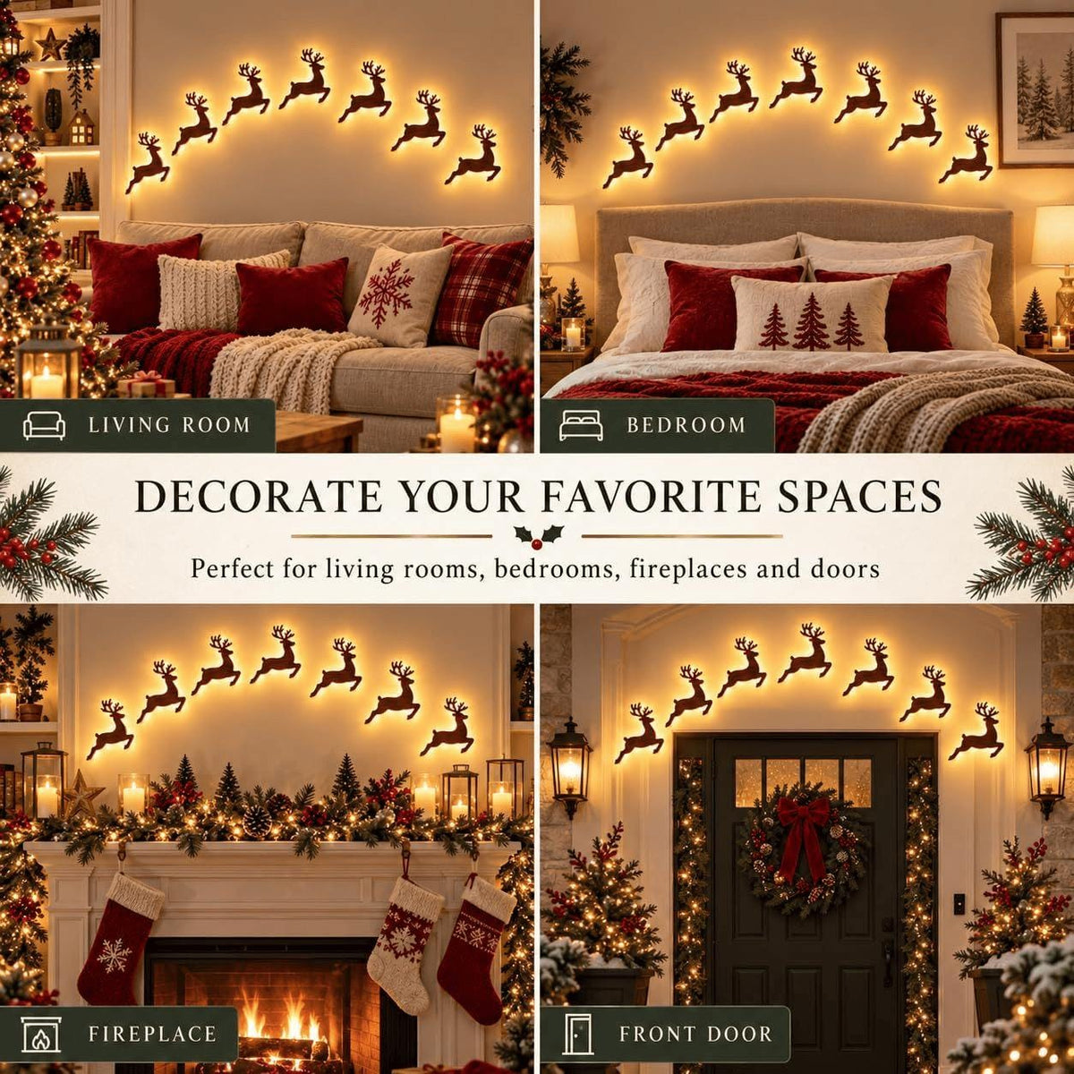 🎄 Glowing Christmas Wall Decor — 7 Holiday Styles + Remote Control