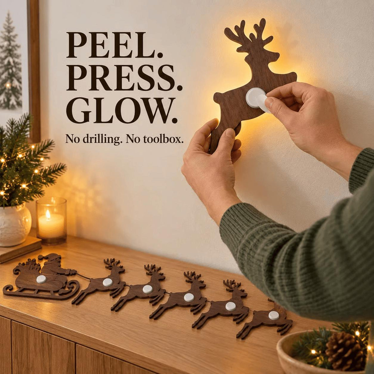 🎄 Glowing Christmas Wall Decor — 7 Holiday Styles + Remote Control