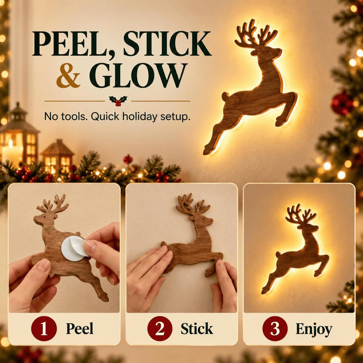 🎄 Glowing Christmas Wall Decor — 7 Holiday Styles + Remote Control