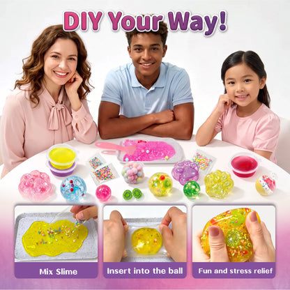 ✨ DIY Stress Ball Making Kit – 12PCS Squishy Maker Set with Beads, Glitter & Paw Molds