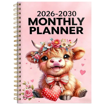 🔥Last Day 70% OFF🐮 2026-2030 Calendar 📅cartoon Highland cow themed cover design, annual calendar planning, 60 month labels