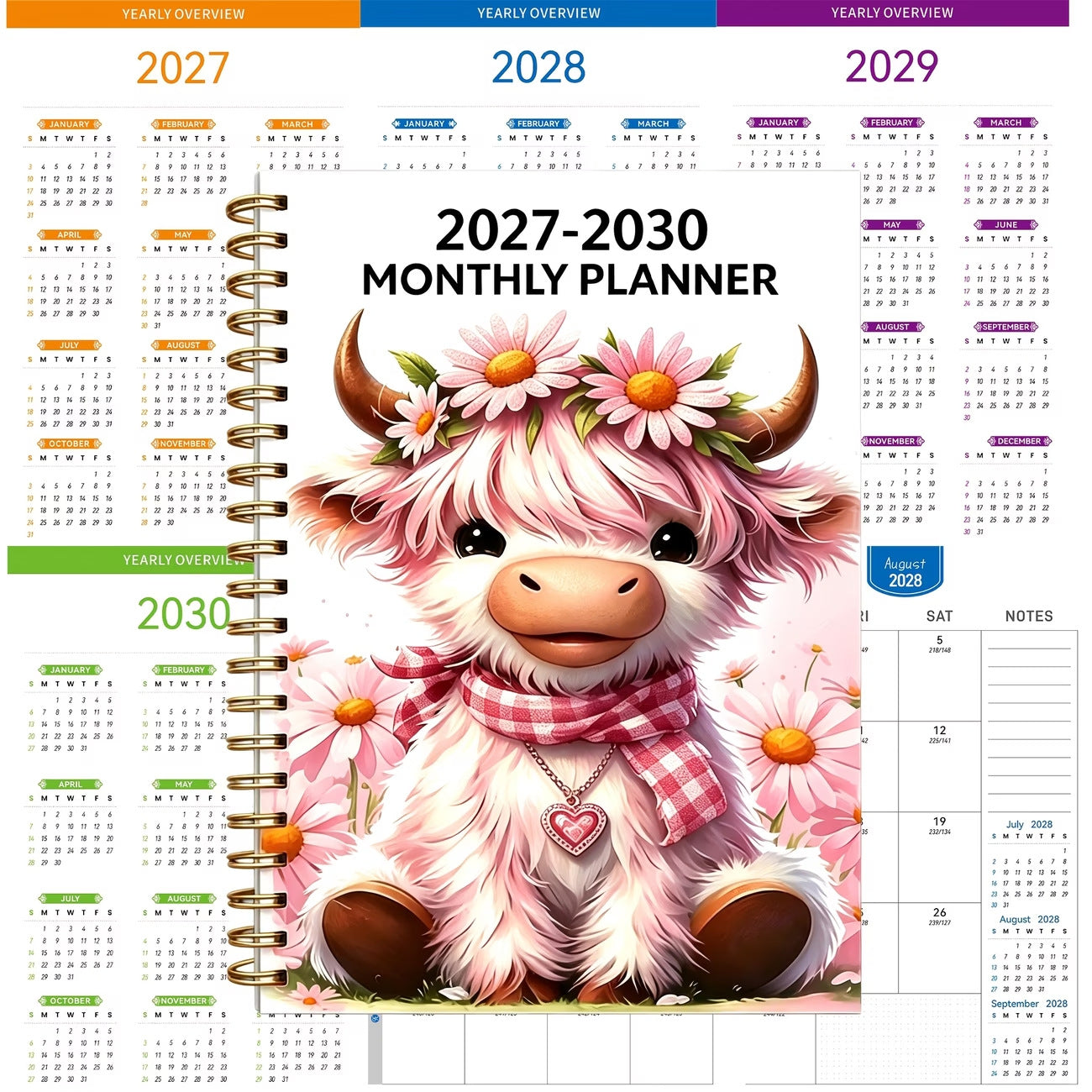 🔥Last Day 70% OFF🐮 2026-2030 Calendar 📅cartoon Highland cow themed cover design, annual calendar planning, 60 month labels