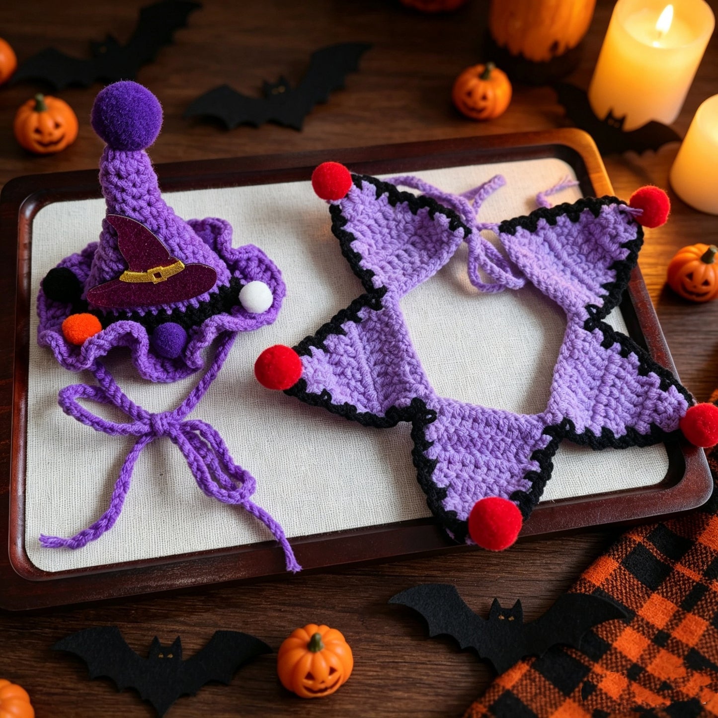 🎃Spooky‑Cute Halloween Cat Knitted Costume Set | Hat + Collar, 3 Styles Available