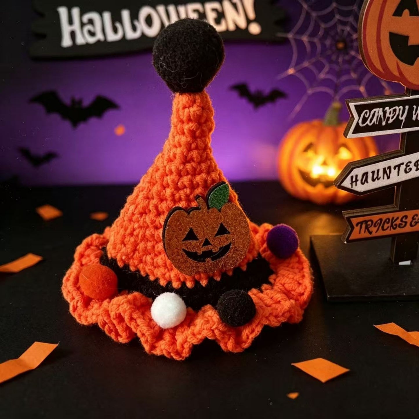 🎃Spooky‑Cute Halloween Cat Knitted Costume Set | Hat + Collar, 3 Styles Available