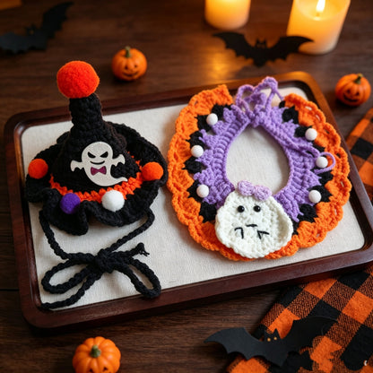 🎃Spooky‑Cute Halloween Cat Knitted Costume Set | Hat + Collar, 3 Styles Available