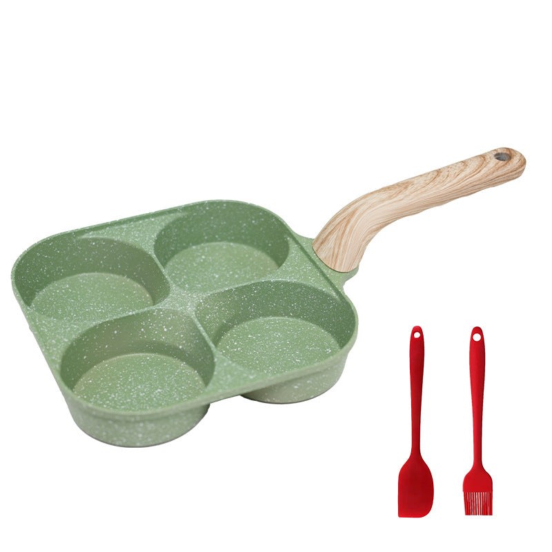 🍳4-Cup Nonstick Egg Pan, Wood Handle, Multi-Color Breakfast Skillet