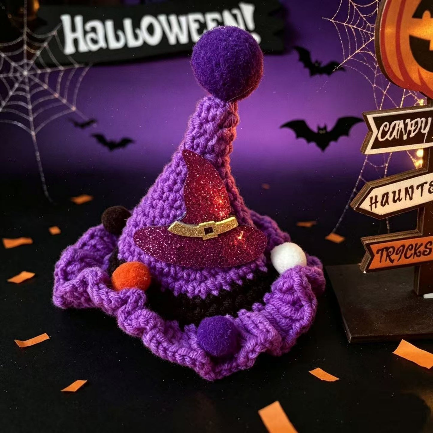 🎃Spooky‑Cute Halloween Cat Knitted Costume Set | Hat + Collar, 3 Styles Available