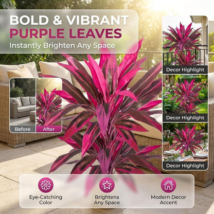 2Pcs Artificial Boston Fern & Dragon's Blood Tree Plants | Vibrant Pink Purple Faux Plants for Garden Patio Balcony Decor 🌼