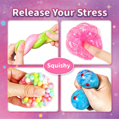 ✨ DIY Stress Ball Making Kit – 12PCS Squishy Maker Set with Beads, Glitter & Paw Molds