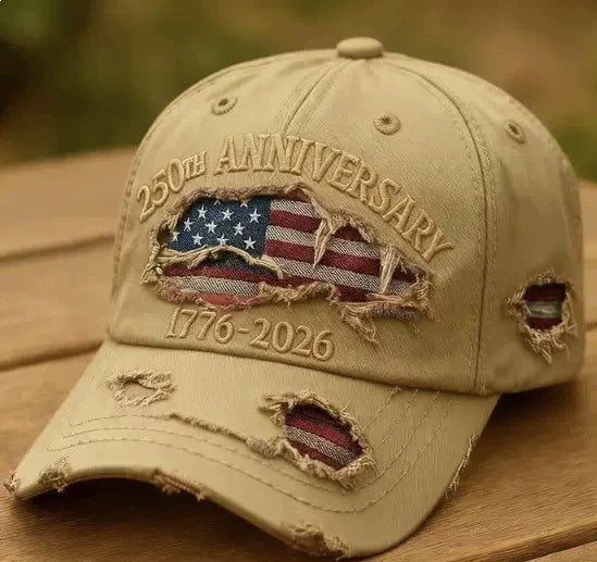 250th Anniversary 1776-2026 Distressed Denim Baseball Cap for Men American Flag Embroidery