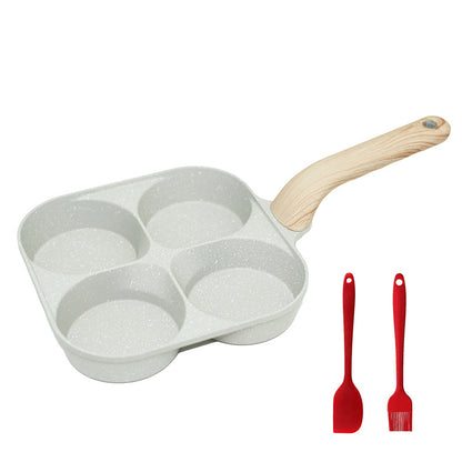 🍳4-Cup Nonstick Egg Pan, Wood Handle, Multi-Color Breakfast Skillet