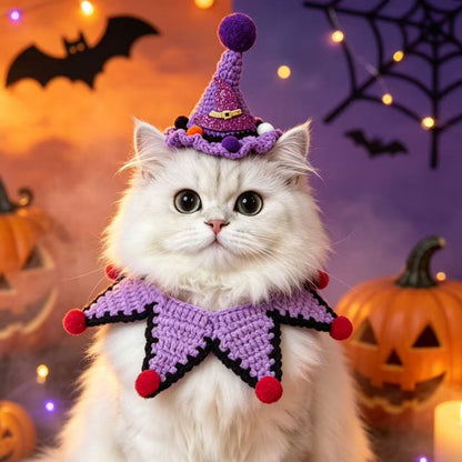 🎃Spooky‑Cute Halloween Cat Knitted Costume Set | Hat + Collar, 3 Styles Available