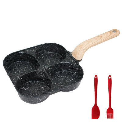 🍳4-Cup Nonstick Egg Pan, Wood Handle, Multi-Color Breakfast Skillet