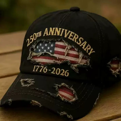 250th Anniversary 1776-2026 Distressed Denim Baseball Cap for Men American Flag Embroidery