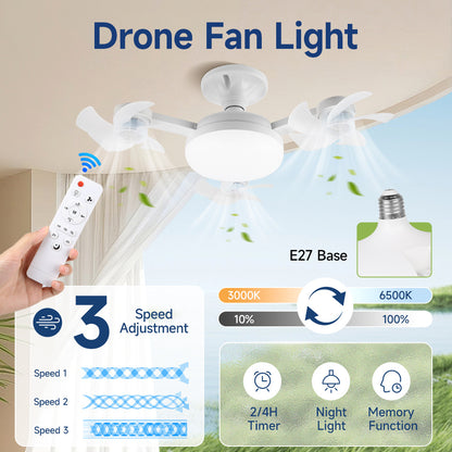 🚀2026 Upgraded E27 Ceiling Fan Light – 2-in-1 LED Light & Quiet Cooling Fan with Remote Control💨