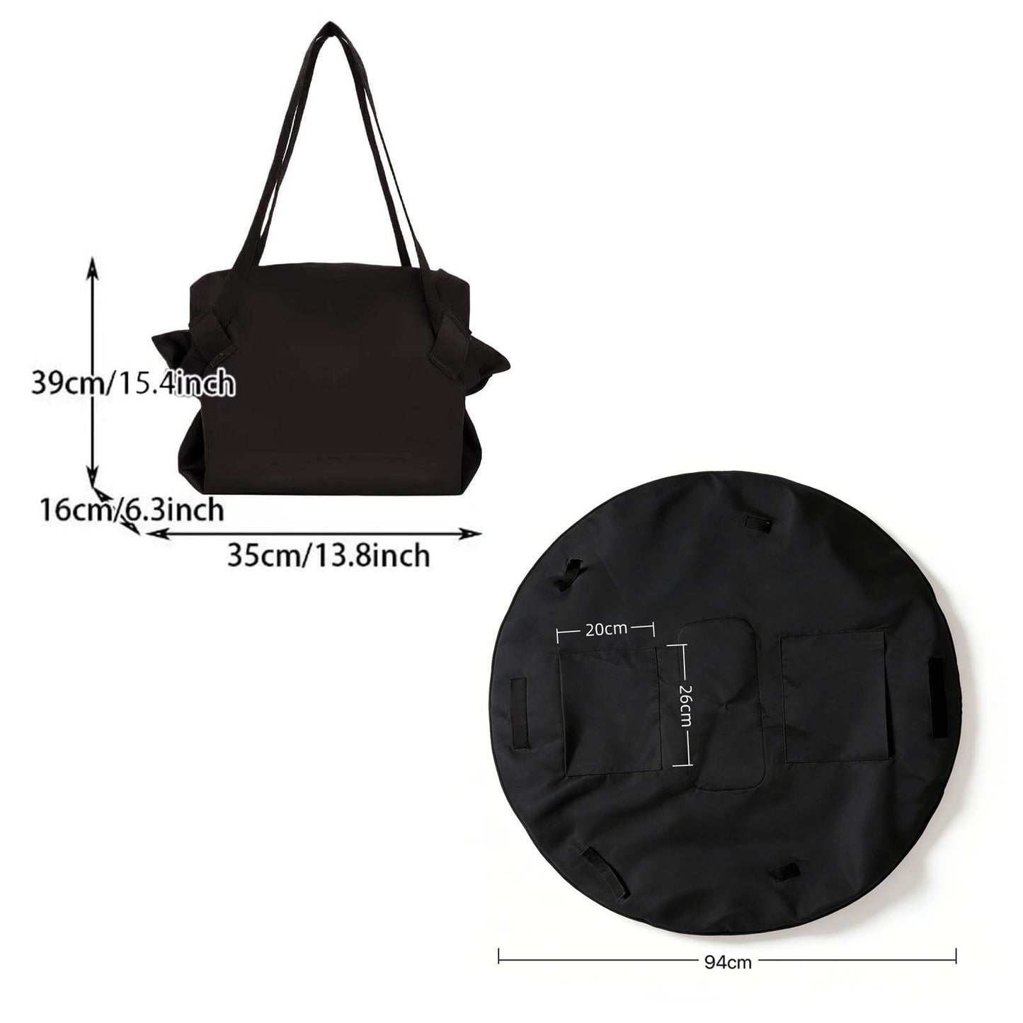 2-in-1 Convertible Tote Bag and Picnic Blanket, Water Resistant Oxford Fabric Reusable Pull-Strap Carryall