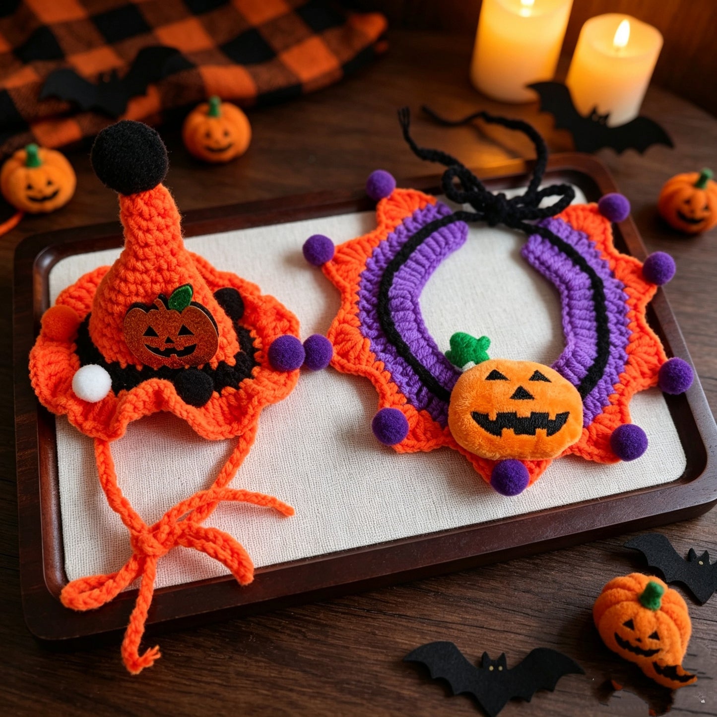 🎃Spooky‑Cute Halloween Cat Knitted Costume Set | Hat + Collar, 3 Styles Available