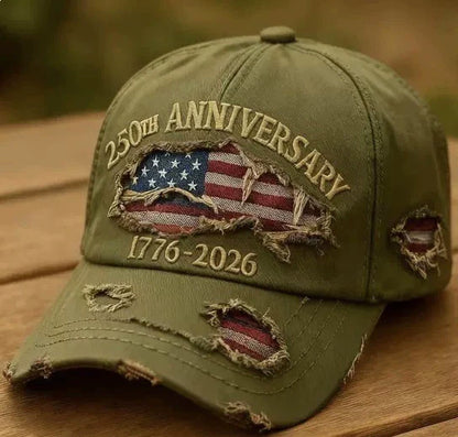 250th Anniversary 1776-2026 Distressed Denim Baseball Cap for Men American Flag Embroidery